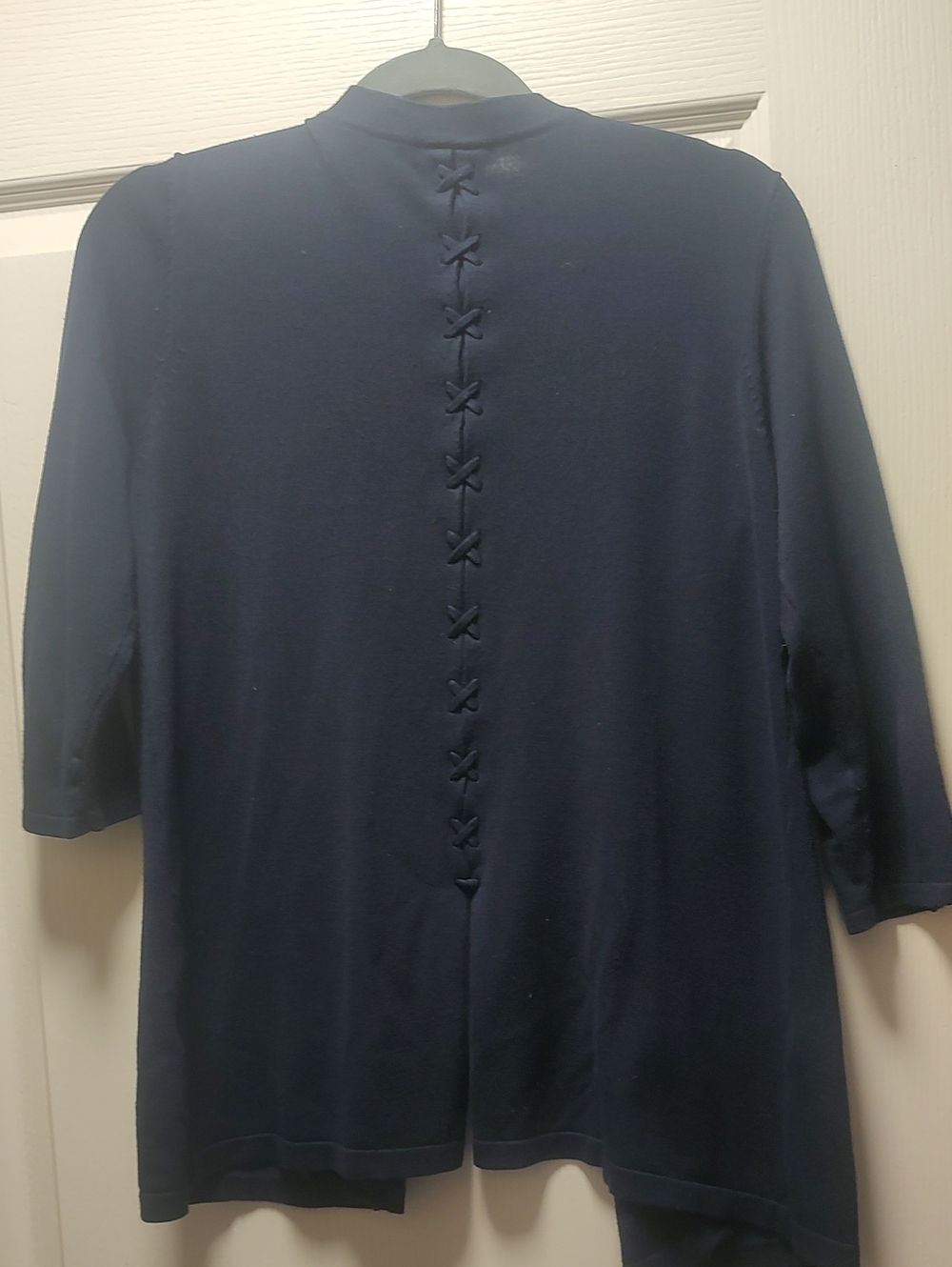 Navy Blue Women's Open-Front Jacket with Decorative Back Detail